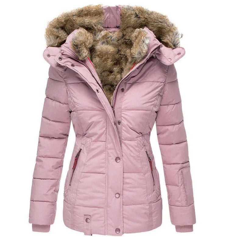 Women’s Faux Fur Hood Winter Jacket | Warm Quilted Puffer Coat with Insulated Waterproof Design