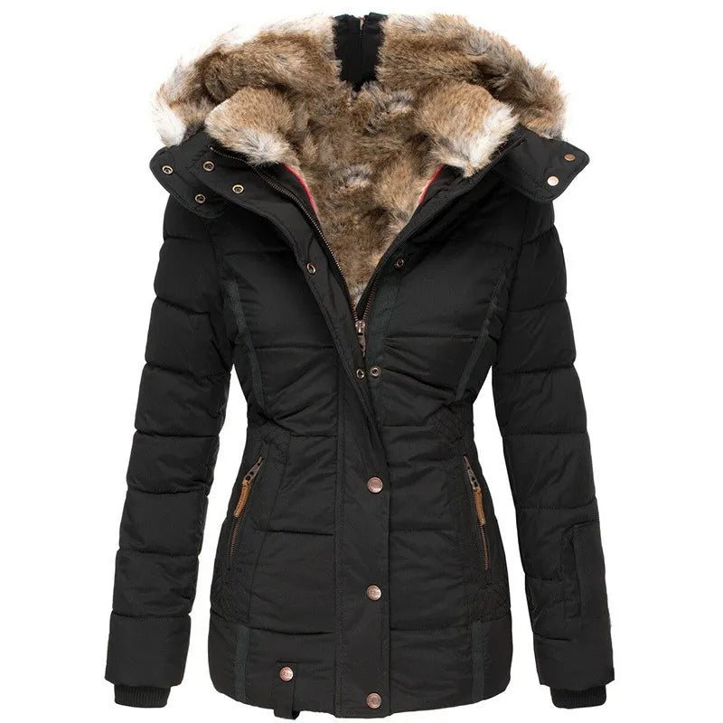 Women’s Faux Fur Hood Winter Jacket | Warm Quilted Puffer Coat with Insulated Waterproof Design