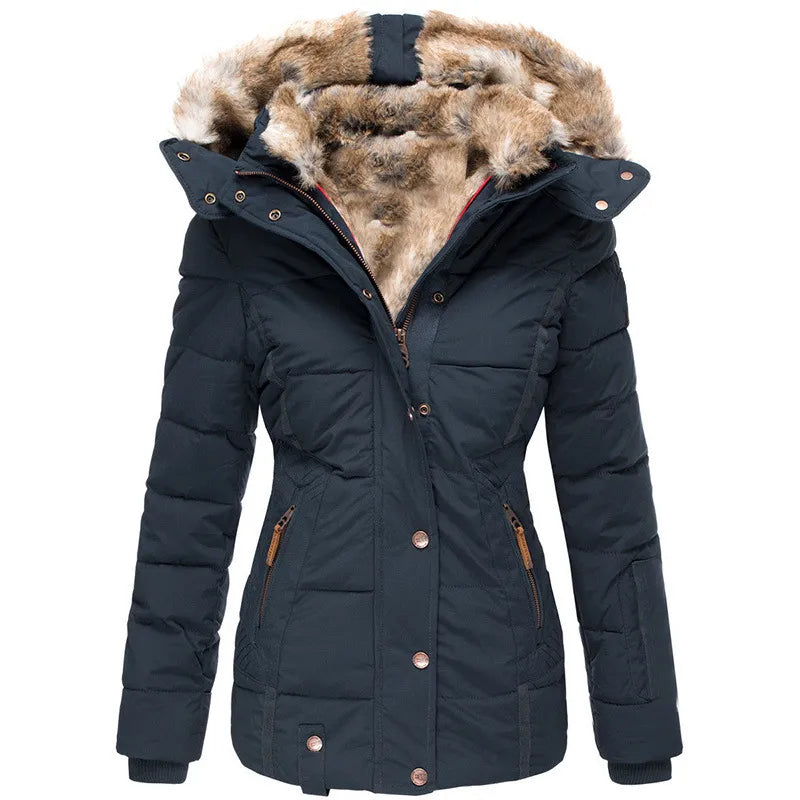 Women’s Faux Fur Hood Winter Jacket | Warm Quilted Puffer Coat with Insulated Waterproof Design