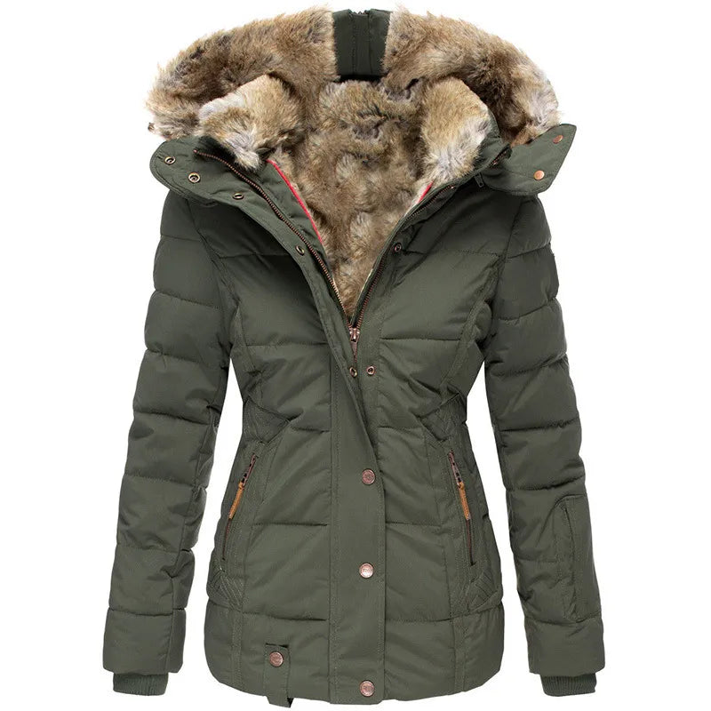 Women’s Faux Fur Hood Winter Jacket | Warm Quilted Puffer Coat with Insulated Waterproof Design