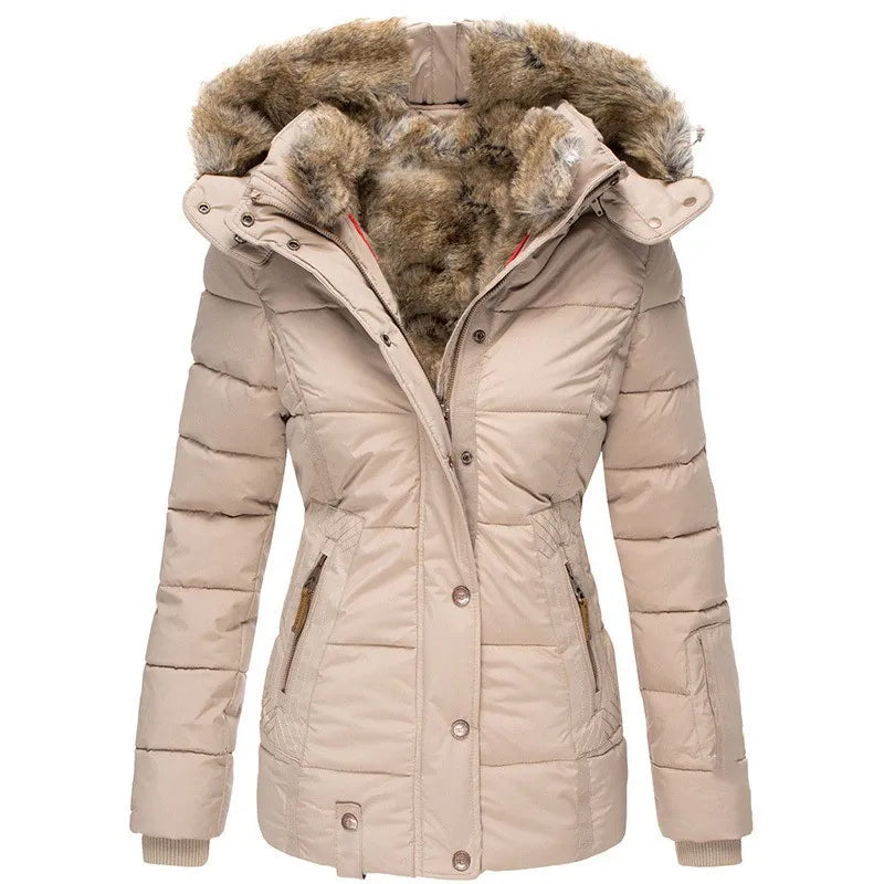 Women’s Faux Fur Hood Winter Jacket | Warm Quilted Puffer Coat with Insulated Waterproof Design