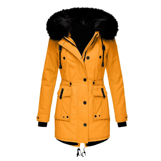 Women’s Fashionable Winter Coat | Warm Quilted Jacket with Faux Fur Hood & Elegant Design