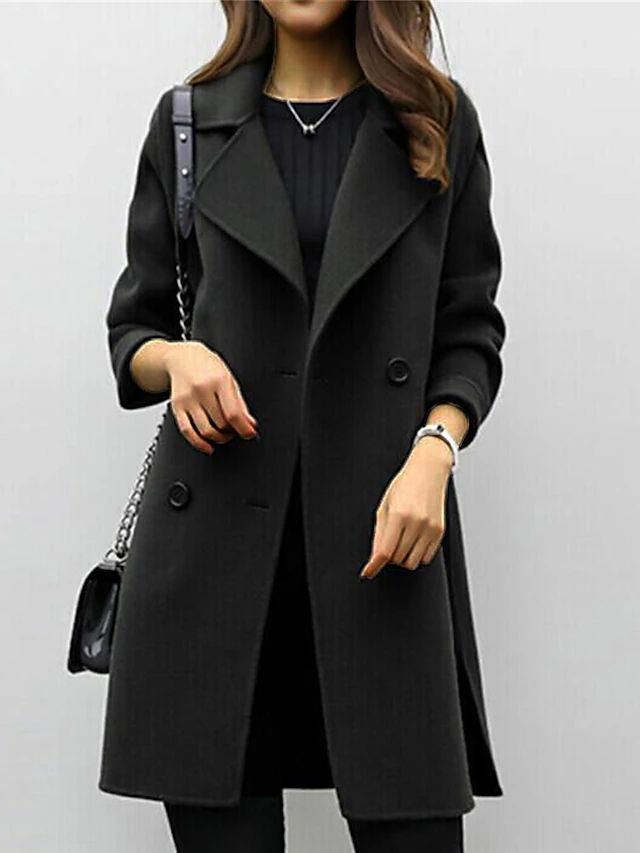 Women’s Classic Wool Coat | Long Winter Coat with Defined Collar and Button Fastening – Elegant Warm Outerwear for Everyday and Formal Wear